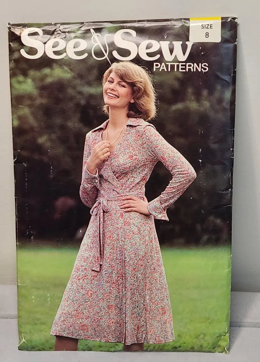 1970s Butterick Wrap Dress Sewing Pattern See & Sew 7601 Size 8 Uncut