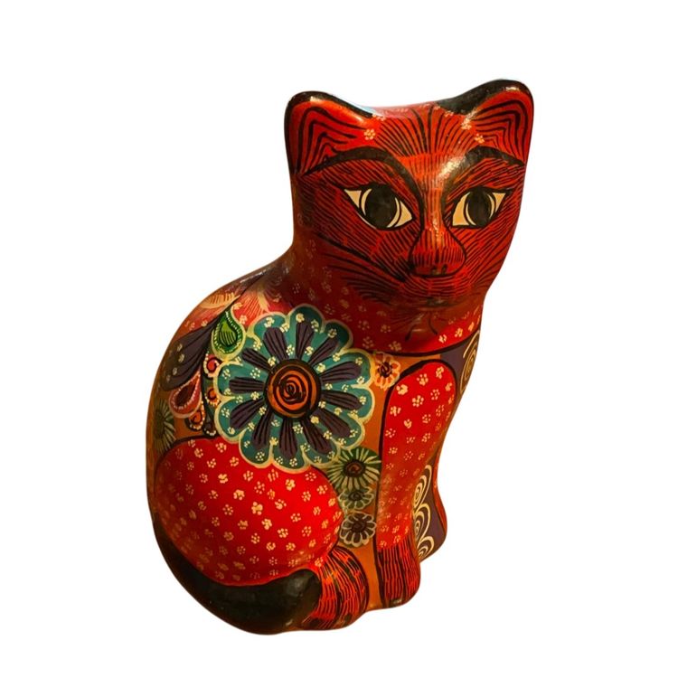 Mexican Folk Art Red Clay Pottery Cat