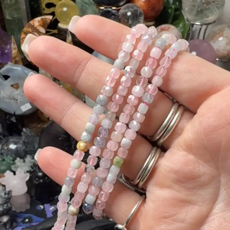 Morganite 4mm Faceted Cube Bracelet