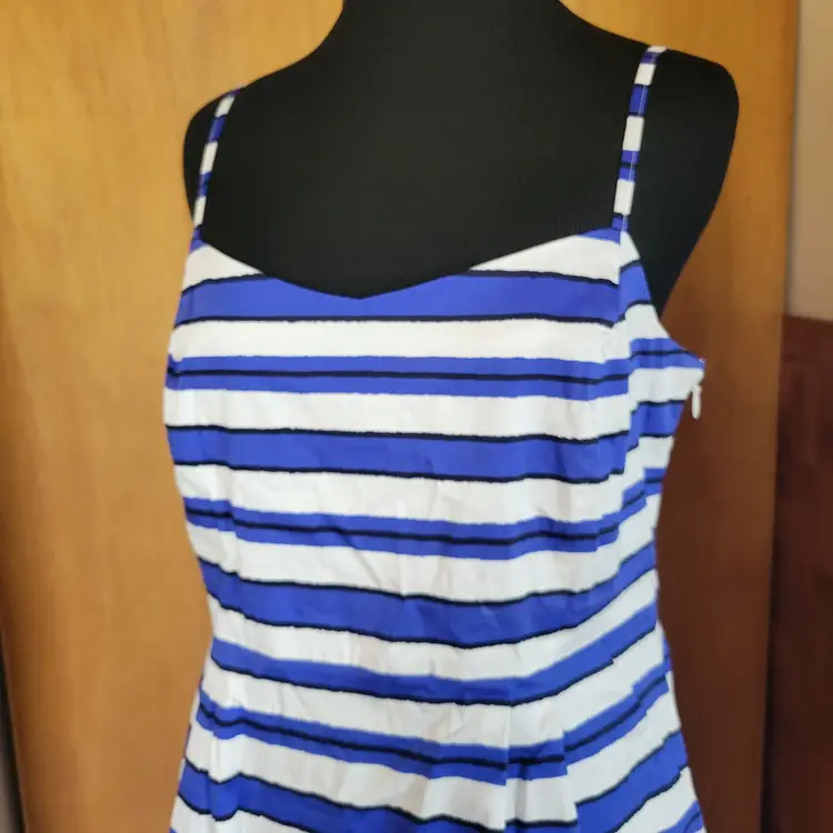 Vintage Gap Connie Blue & White Stripe Sateen Summer Dress #351626 Size 10