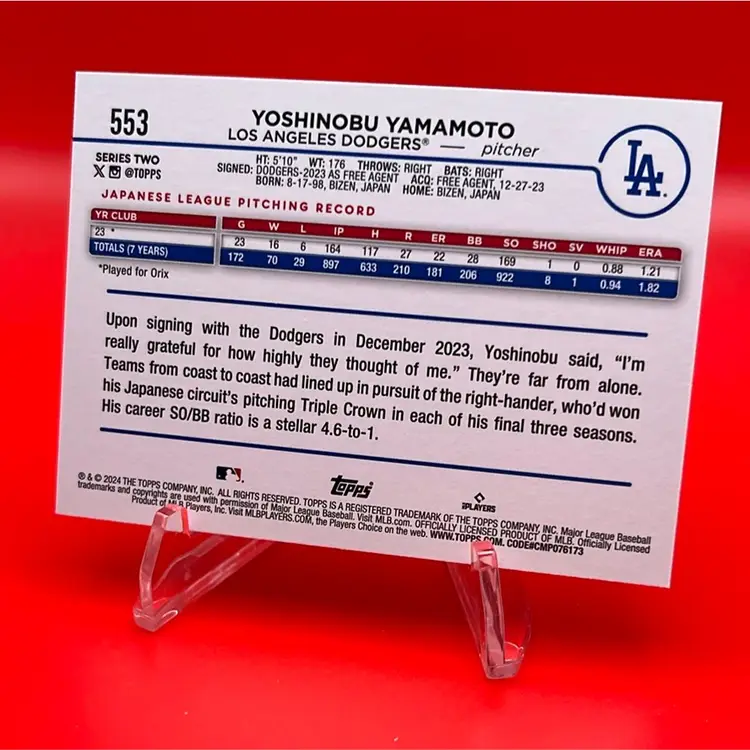 Yoshinobu Yamamoto 2024 Topps 582 Montgomery Club Halo Foil RC Los Angeles Dodgers