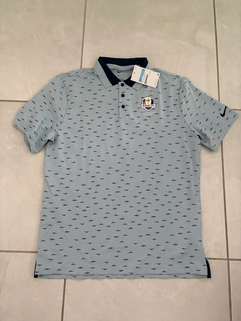 Nike Ryder Cup 2025 Dri-Fit Polo Men's Size Medium- Light Blue / Black