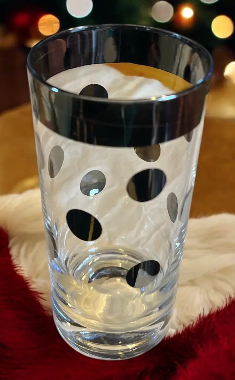 VTG MCM Dorothy Thorpe Style Silver Rim POLKA DOT Cocktail Glasses BARWARE 5 1/2