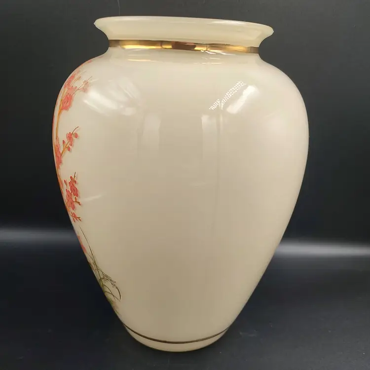 Vtg Anchor & Hocking Cased Glass Floral Touch Vase