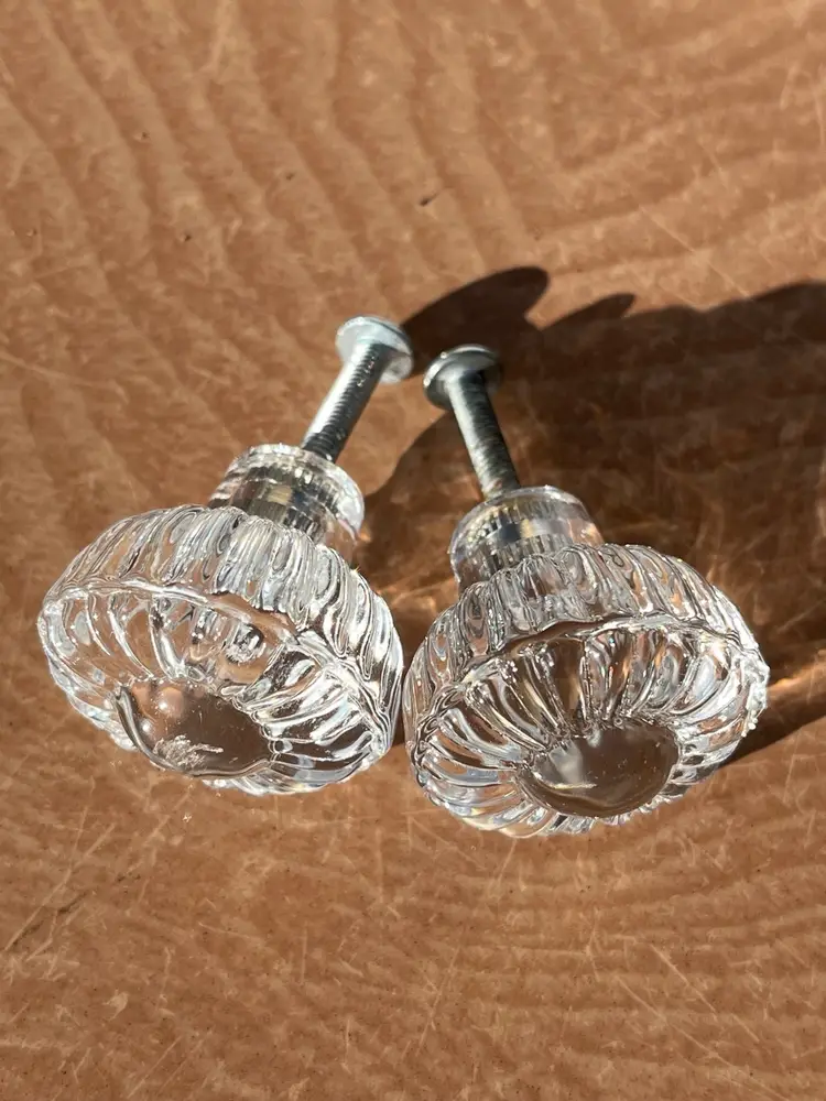 Two Groovy Vintage Flower Power Clear Glass Knobs 