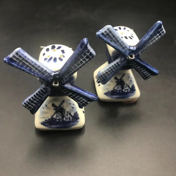Delft Blue and White Ceramic Windmill Salt and Pepper Shakers