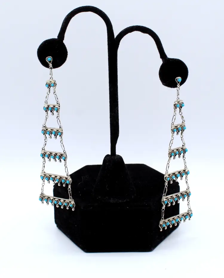 Zuni signed WF snake eye chandelier dangle pierced earrings 14.48g