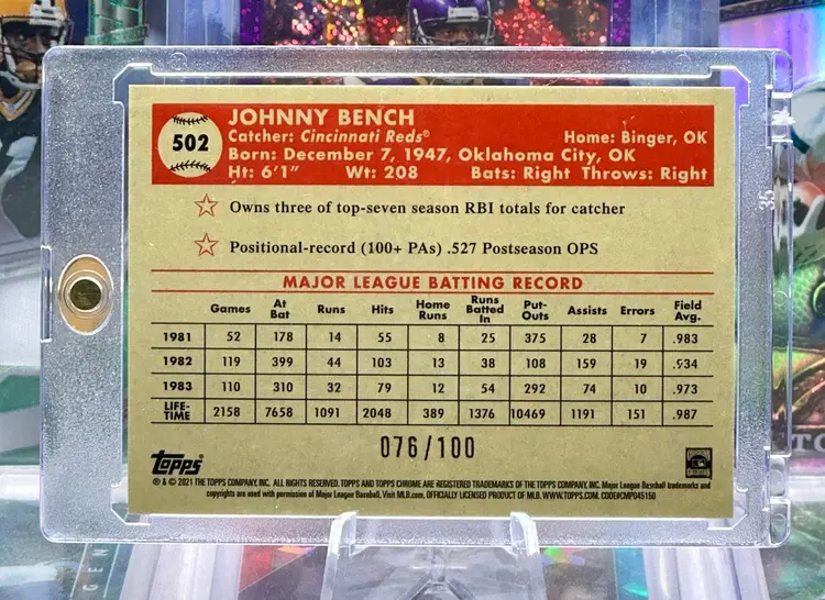 Johnny Bench 2021 Topps Chrome /100 Red Atomic Crystal Refractor COLOR MATCH Cincinnati Reds