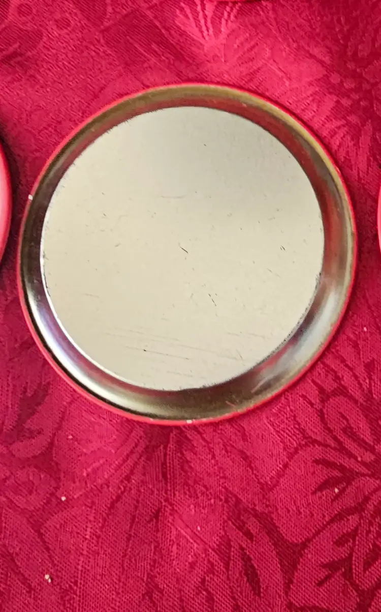 Vintage Set of 8 Christmas Metal Coasters with Santa, Sleigh & Reindeer Scene