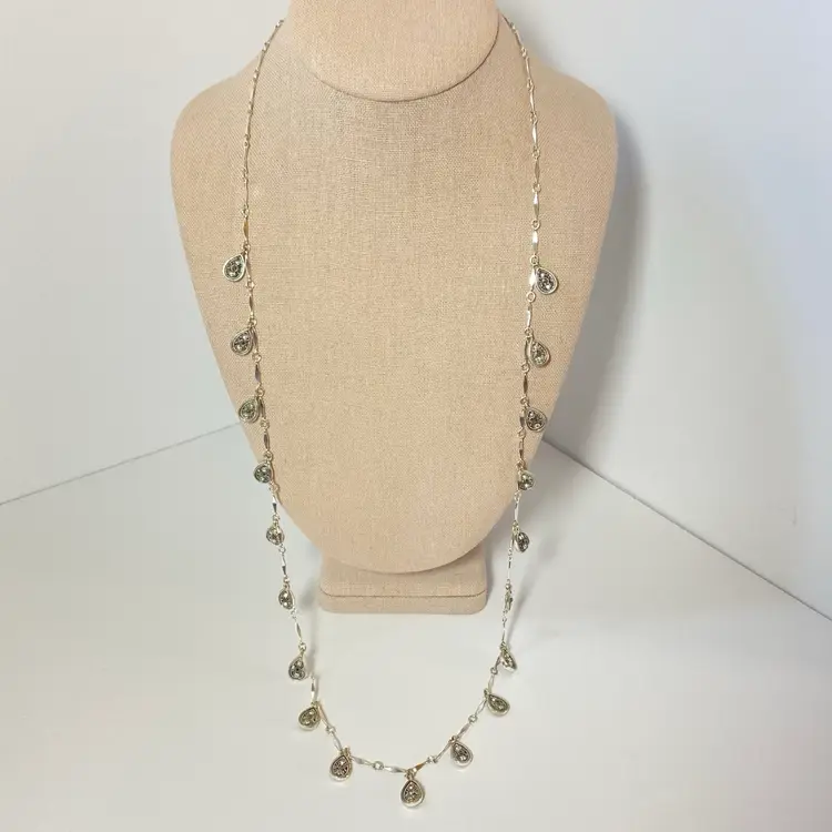 Crown Trifari Silver Tone Marcasite Tear Drop Filigree Station Chain Necklace