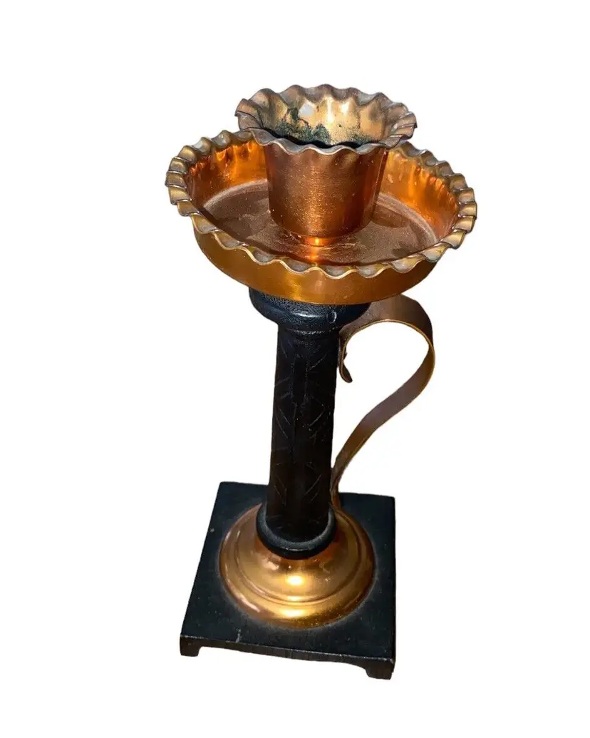 Vtg Copper / Metal Candle Stick Holder w Handle