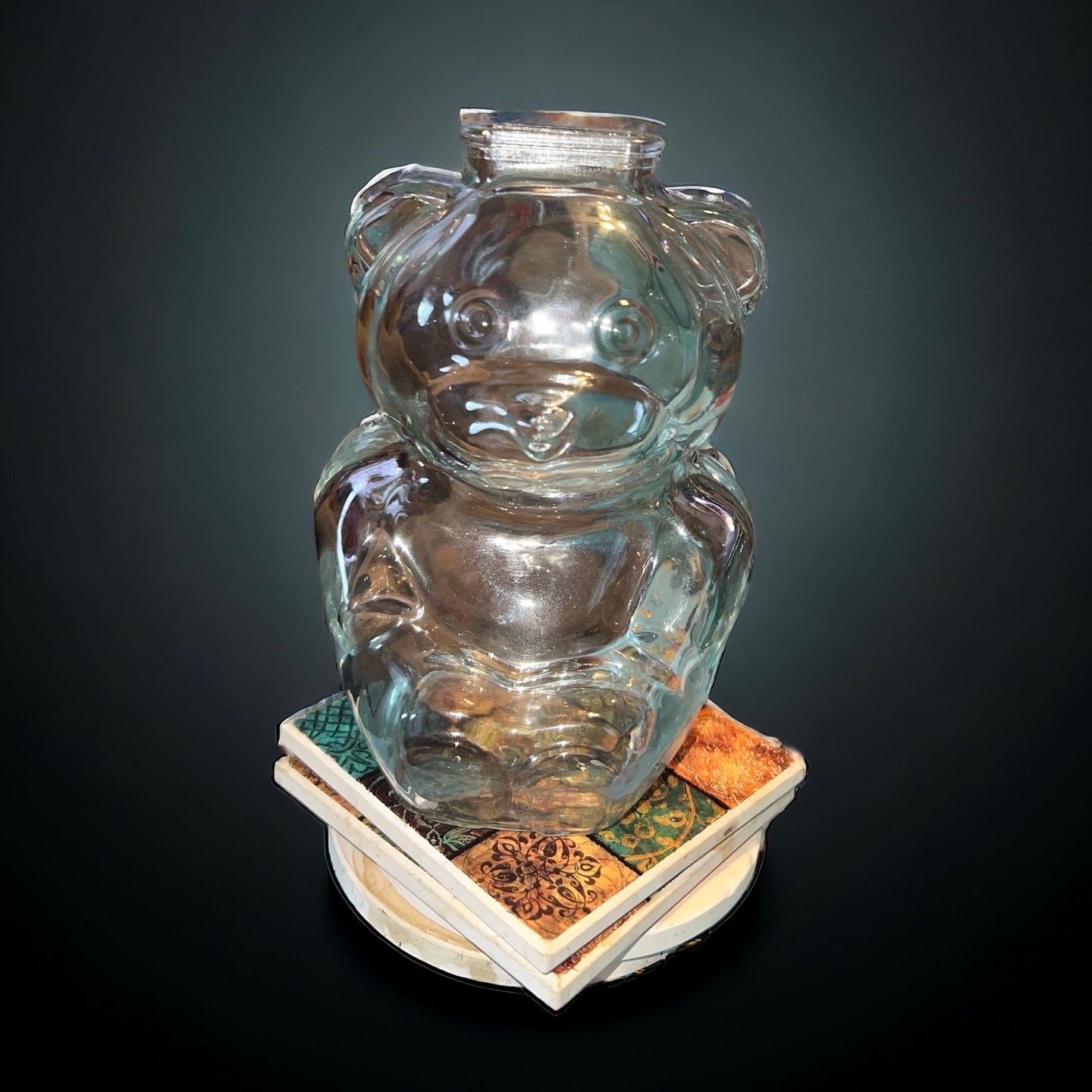 Vintage Anchor Hocking Clear Glass Bear Bank 5 1/2” X 3 1/2