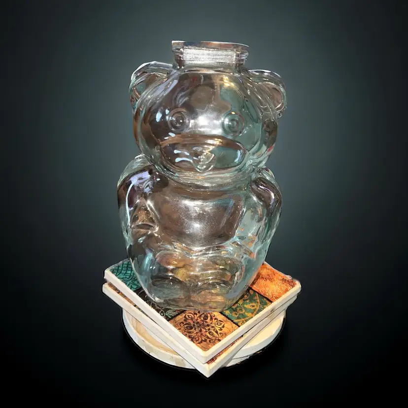 Vintage Anchor Hocking Clear Glass Bear Bank 5 1/2” X 3 1/2” Collectible Gift