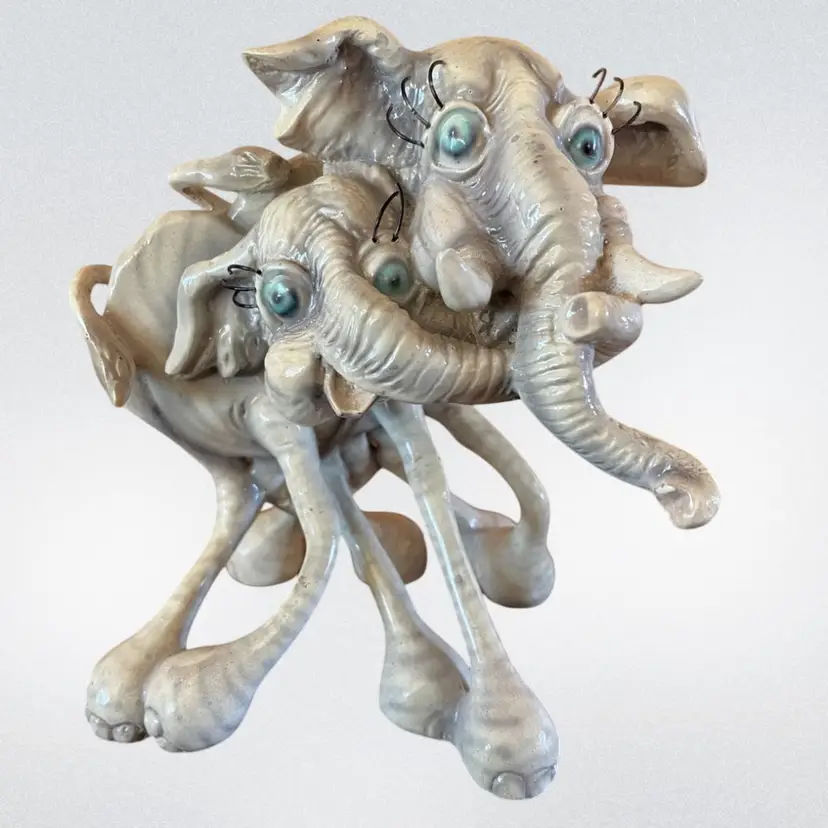 VTG 1993 Papillion Design Animaloon Weirdo Elephants Figurine Molded Resin