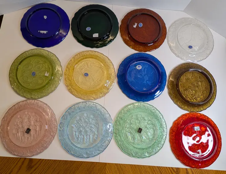 1970-81 Imperial Lenox 12 Days Of Christmas Carnival Glass Plates Complete Set