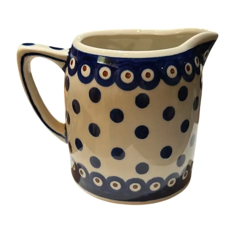 Vintage Blue and White Boleslawiec Polish Pottery Cream Pitcher