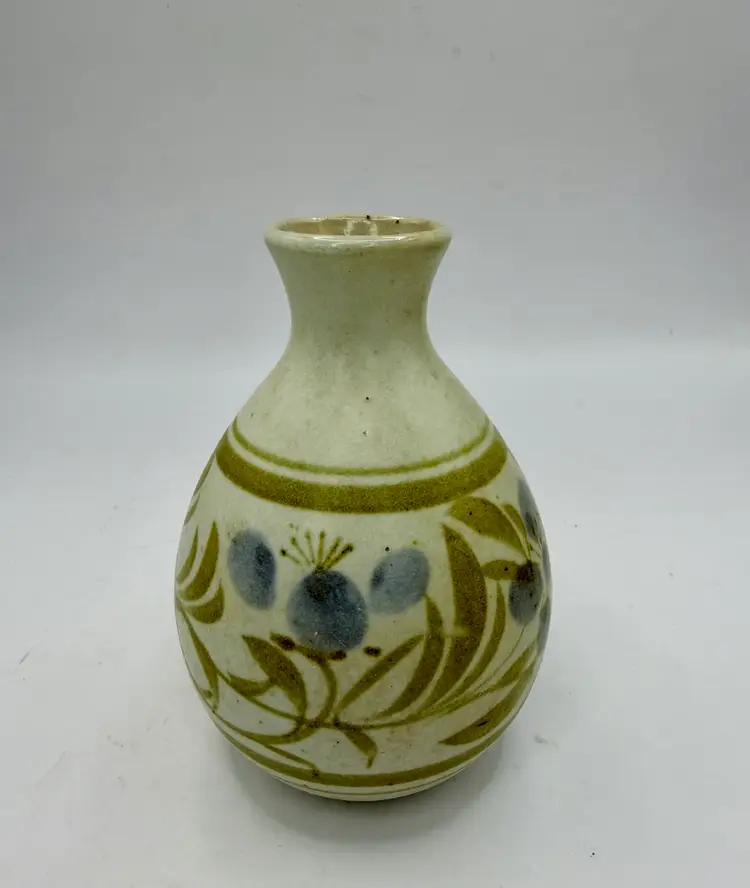 Vintage Stoneware Japan Bud Vase Hand Painted Flower Vase Small Flowers Design