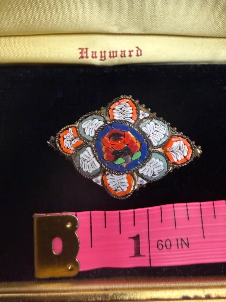 Vintage Micro Mosaic Diamond Brooch - Gorgeous Floral Pin