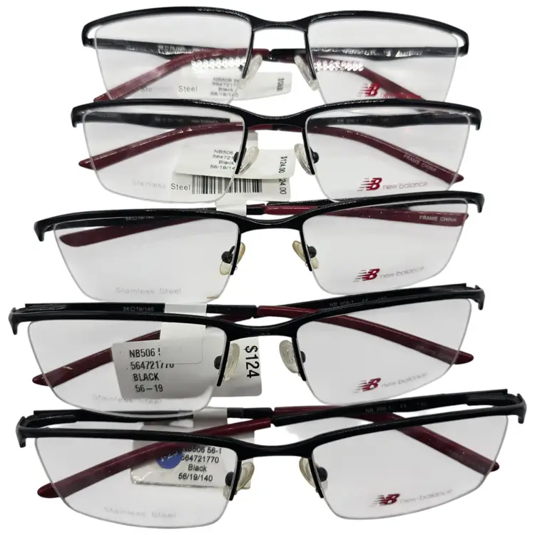 Lot Of 5 New Balance Stainless Steel Black & Red Eyeglass Frames