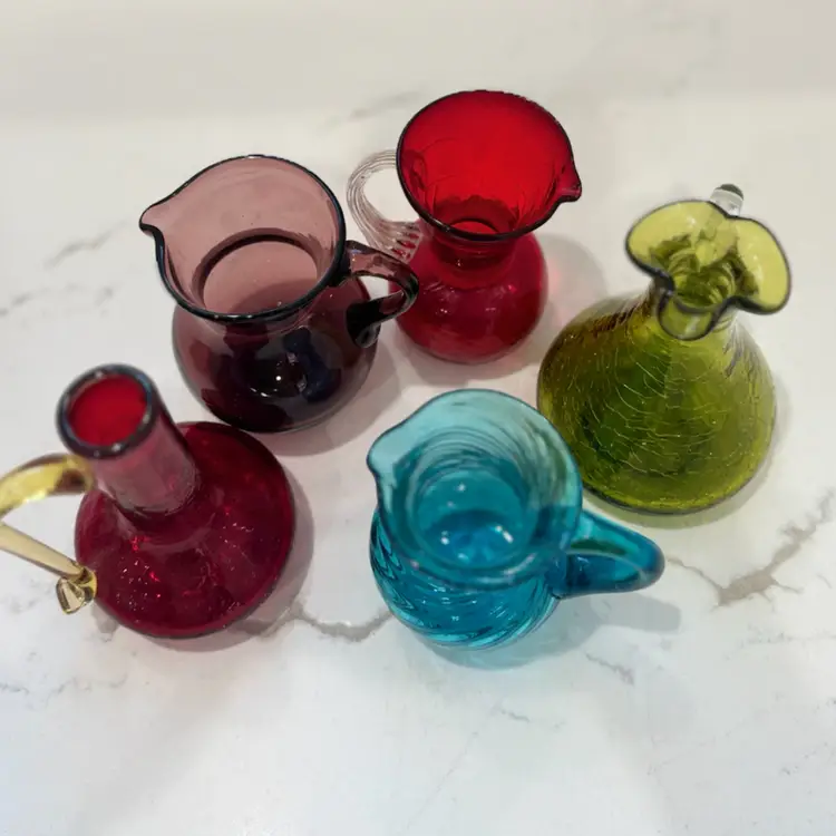 100TH LIVE THANK YOU: #1 Lot Of 5 Art Glass Small Pitchers