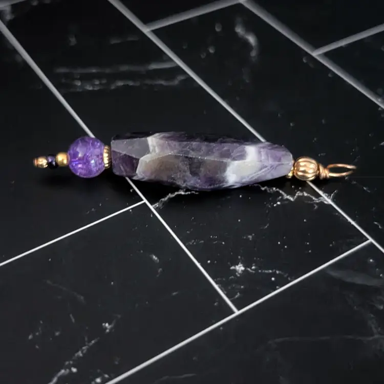 Vintage Pendant Large Statement Purple & Gold Tone - No Chain Included