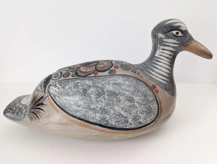 XL Tonala Mexico Pottery Duck Mallard Signed Munoz Hand Painted