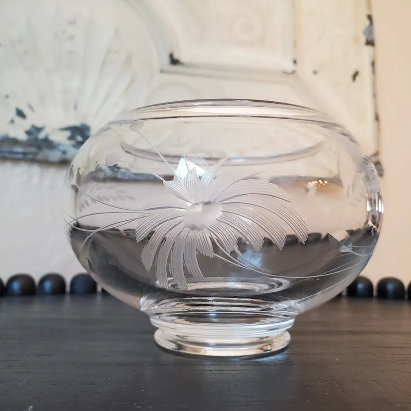 Petite Etched Glass Bowl with Floral Motif