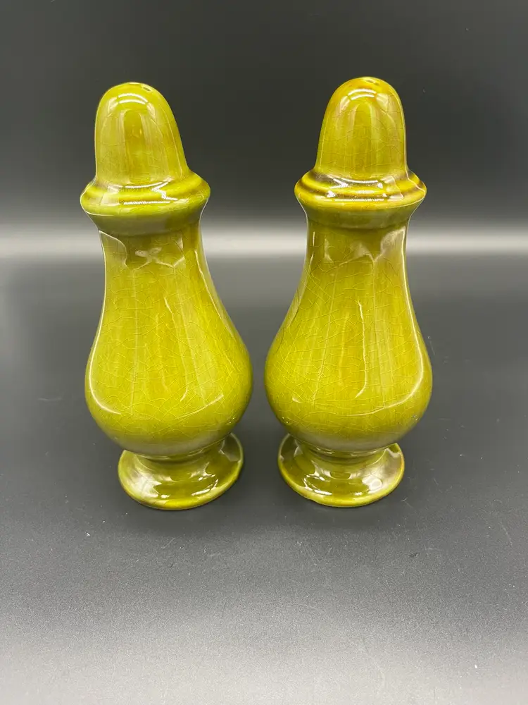 Vintage Los Angeles Potteries Oversized Salt & Pepper Shakers - Avocado Green - Mid-Century USA