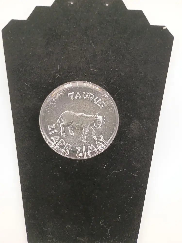 Zodiac Paperweight Taurus by Dartington Glass Clear Crystal Reverse Etch