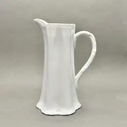 Vintage White Porcelain Fluted Pitcher with Scalloped Base