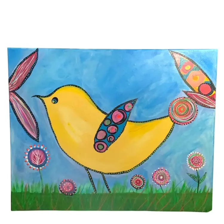 “Summer Alarm…Tweet Tweet” 🐣 Original Art Painted By @KingJulianPlays And Made By Me Lupe On 20” X 16”Mixed Media On Canvas