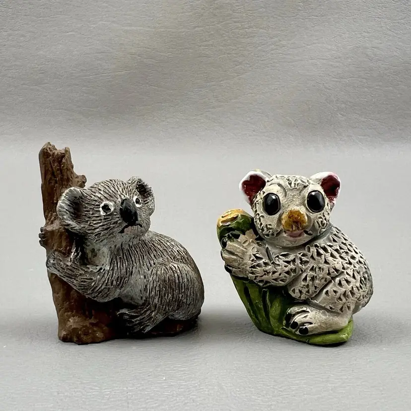 Lot Of 2 Resin Animal 1.5" Figurines Koala Bears Hugging Branch Lemur
