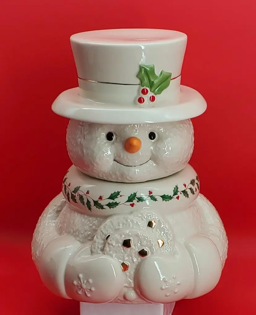 Vintage Lenox Happy Holly Days Snowman Cookie Jar