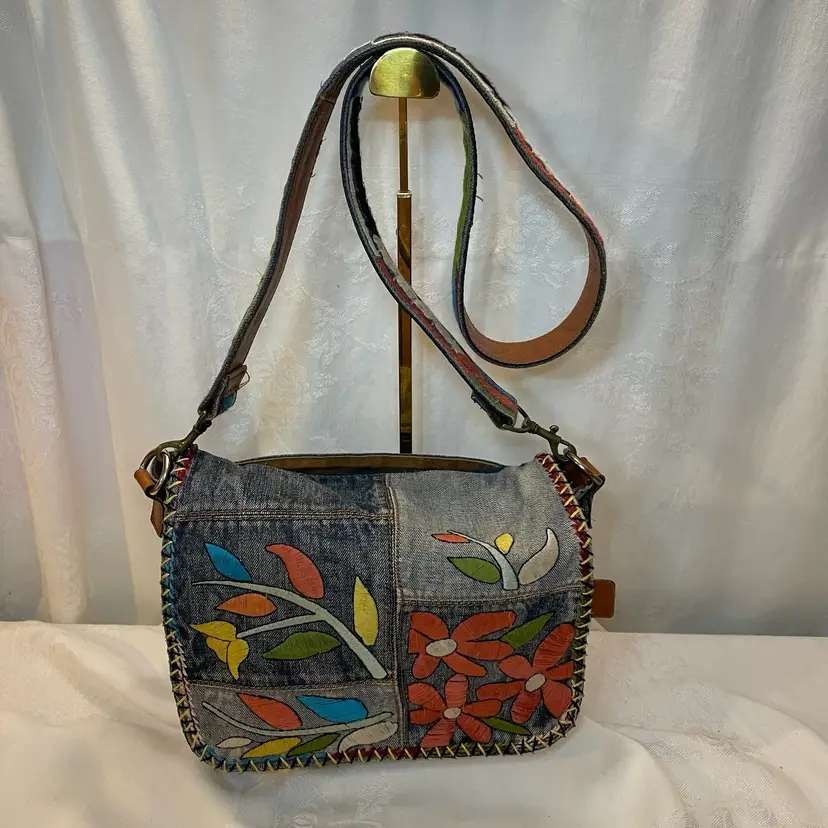 Patrica Nash Quilted Denim Patchwork with Floral Embroidery