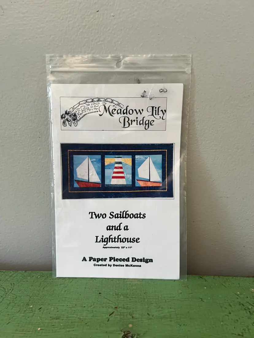 Two Sailboats and Lighthouse Quilt Pattern. Meadow Lily Bridge. Paper Pieced Design- Denise McKenna