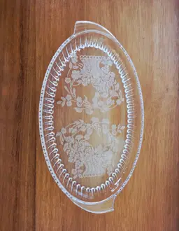 1930s New Martinsville etched oval serving tray