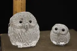 Glass Owls Figurines Set of 2 Mama and Baby  3" & 1"