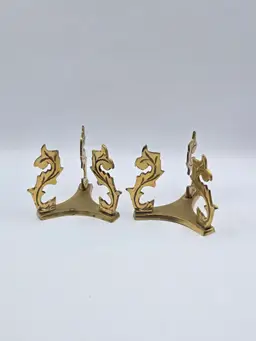 Vintage Hollywood Regency Pair Brass Display Stand •Paperweight  Crystal Bowl 3"