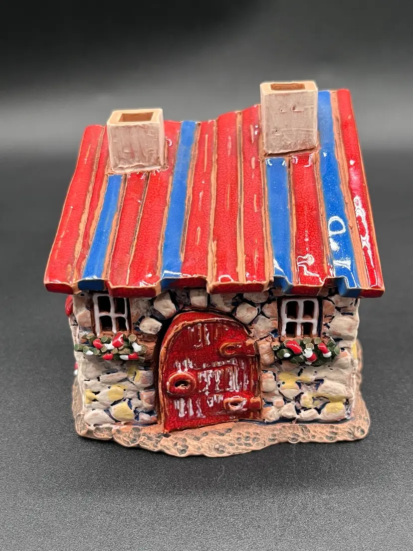 #22 Mini Midene European Pottery Stone House Candle Luminary 3.25”