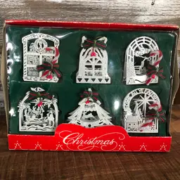 Vintage 6 White Metal Enameled Brass 3D Holiday Ornaments House Of Lloyd In Box