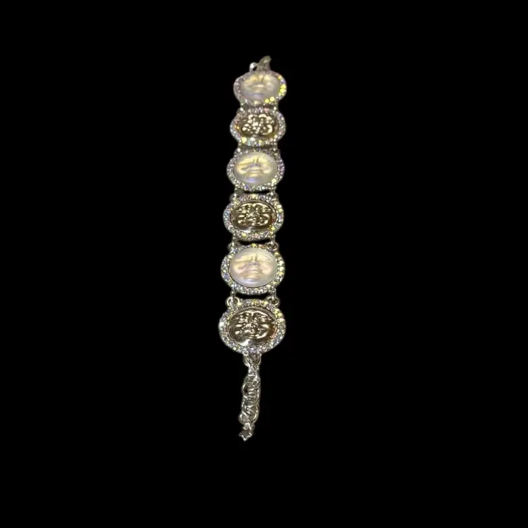 Kirk’s Folly Seaview Moon 6-link Silvertone, Moonstone & AB Rhinestone Bracelet 8.5” Including Extender