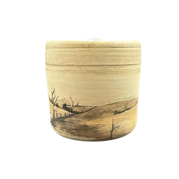 Art Pottery Stoneware Rustic Landscape Scene Mug Cup Artist Signed