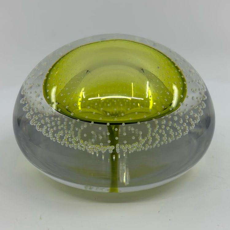 Stunning Lime Core Controlled Bubble Art Glass Paperweight ~ Attributed To VSL 3.5”