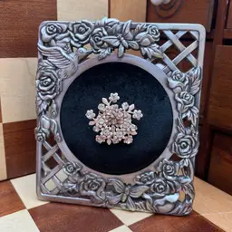 Table Top Metal Brooch Jewelry Display Frame with Removable Floral Brooch (Handmade By Me!)