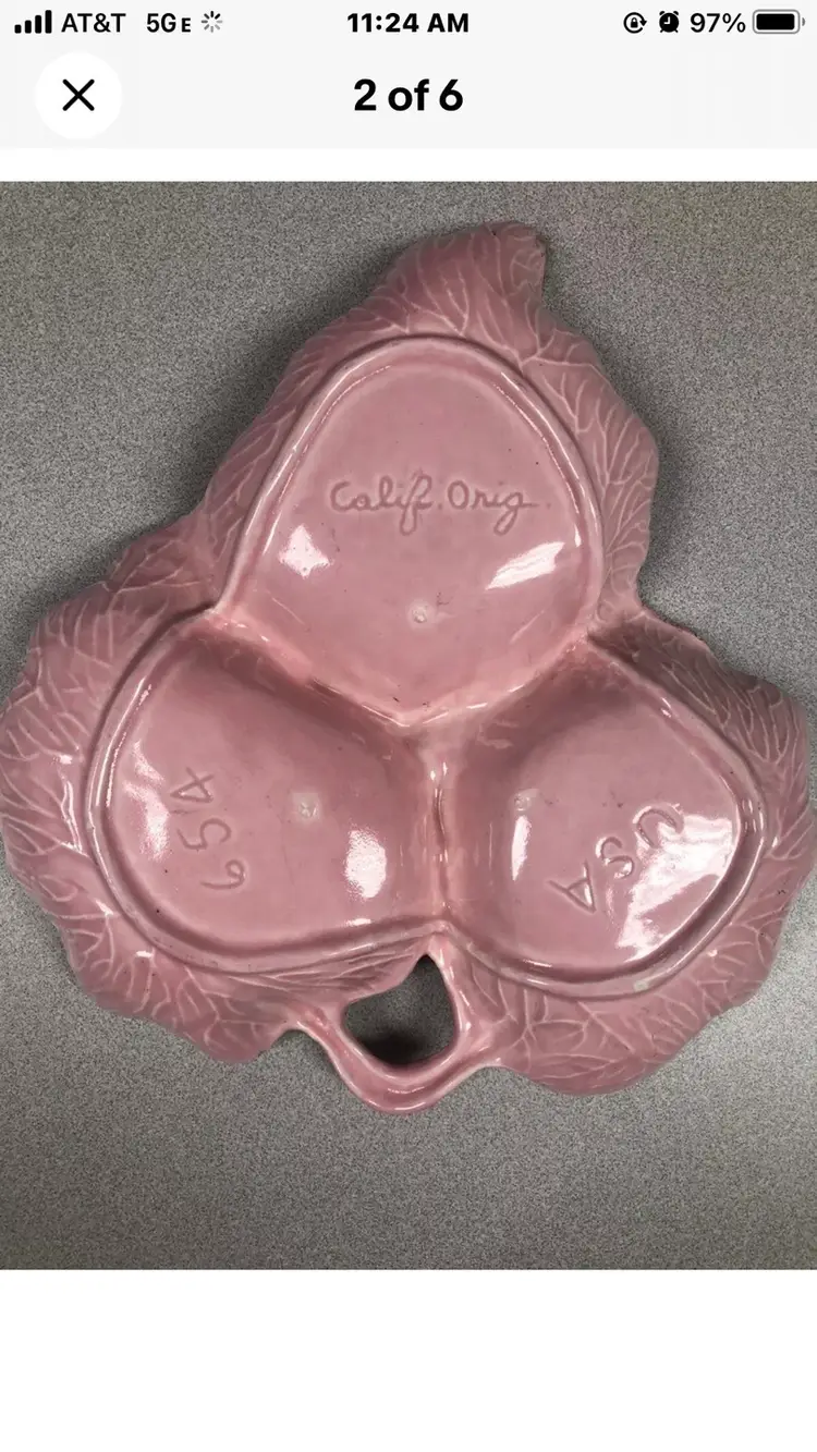 1950s California USA Pink Leaf Platter with Sponge Gold Trim