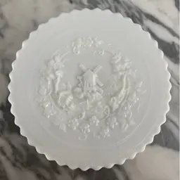 Imperial Glass Company Dutch Floral Milk Glass Decorative Collectible Plate 9.5”