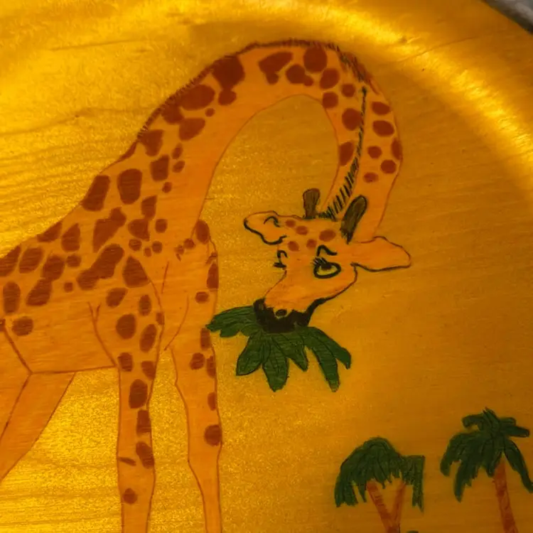 1956 Hand-Signed Susan Kent and Hand-Painted Giraffe Art Plate - Lacquered Wooden Plate