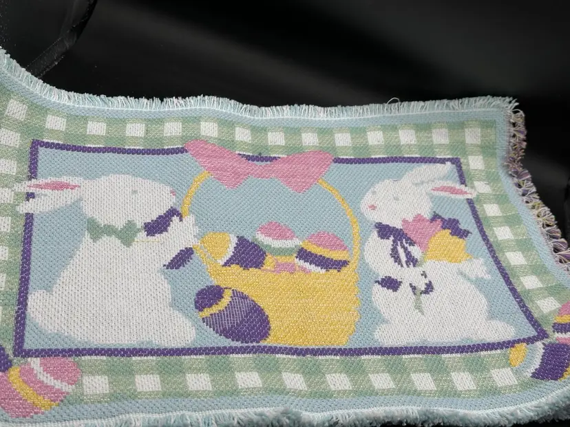 Easter Bunny Easter Eggs Tapestry Woven Pastel Placemats with Fringe Set of 3