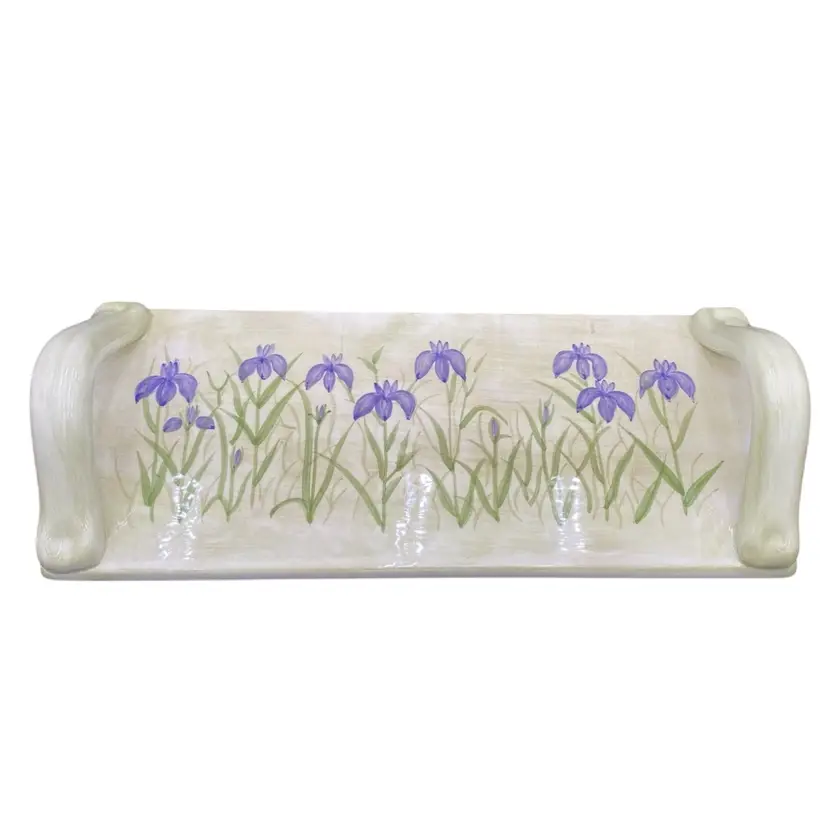 Nantucket Ceramic Serving Tray, Hand-Painted Purple Irises, Hot/Cold w/Handles