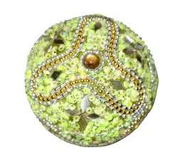 Vintage Round Nesting Trinket Boxes Green Beaded and Mirrored Four in One